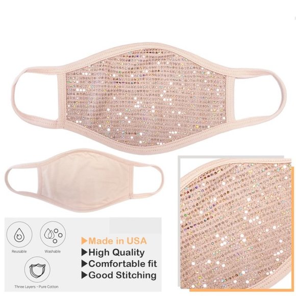 NEW Nude Peach Holographic Sequin Face Mask - Picture 2 of 3